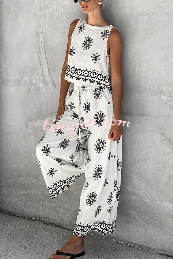 Conjunto Beatriz – Top com Estampa e Calça de Perna Larga