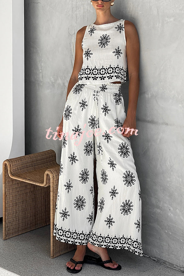 Conjunto Beatriz – Top com Estampa e Calça de Perna Larga