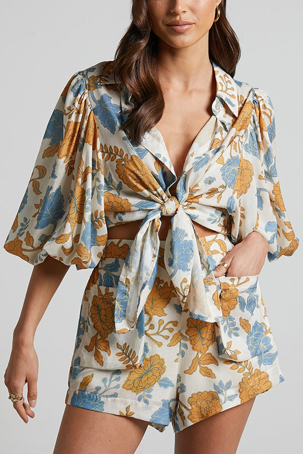 🌺 Conjunto Aloha – Blusa Floral Hawaii + Top e Short com Bolsos