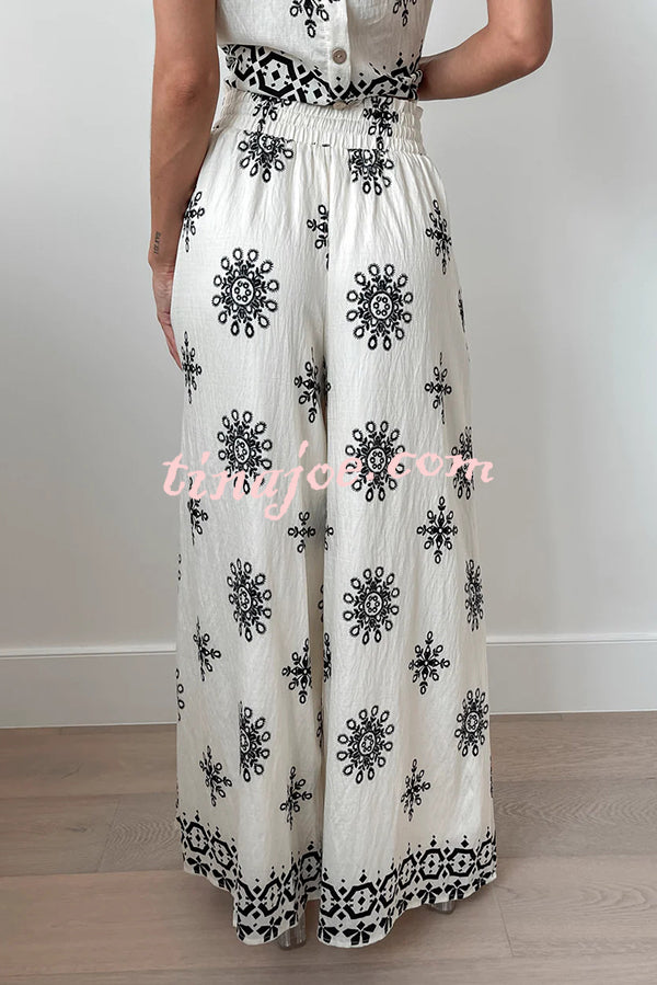 Conjunto Beatriz – Top com Estampa e Calça de Perna Larga