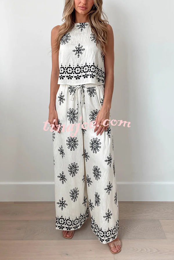 Conjunto Beatriz – Top com Estampa e Calça de Perna Larga