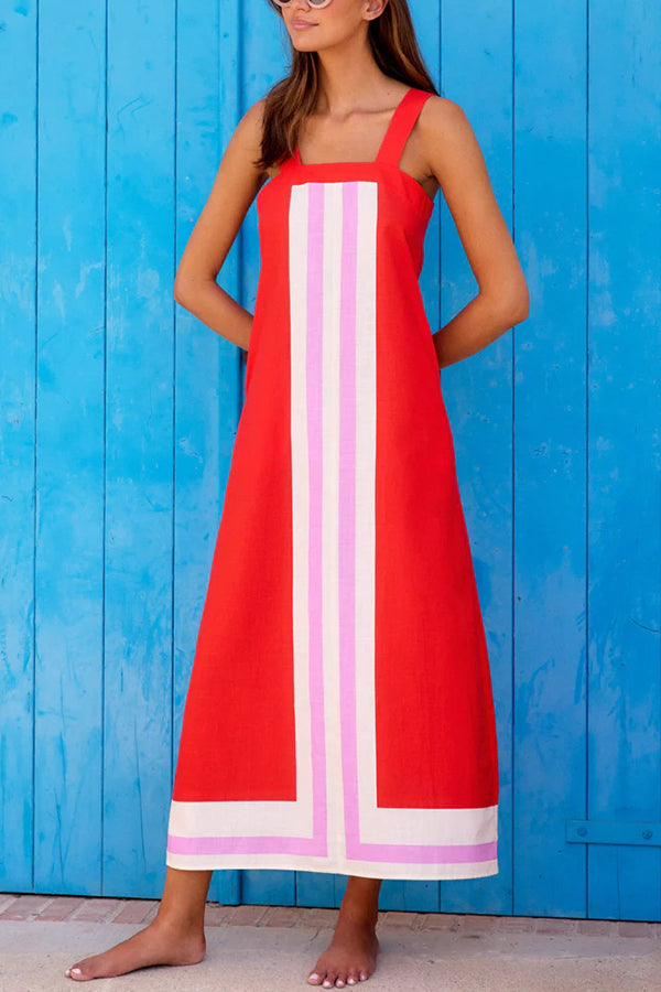 Vestido Clara – Maxi Estilo Resort com Alças e Estampa Listrada