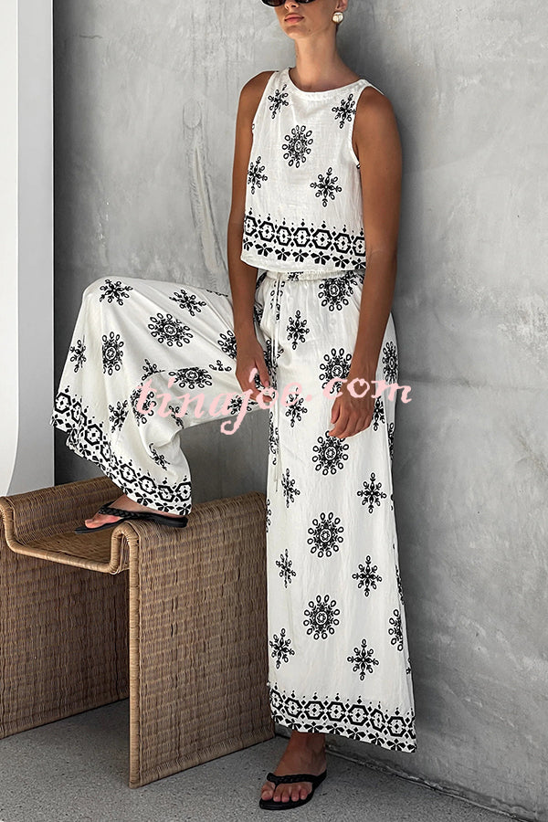Conjunto Beatriz – Top com Estampa e Calça de Perna Larga