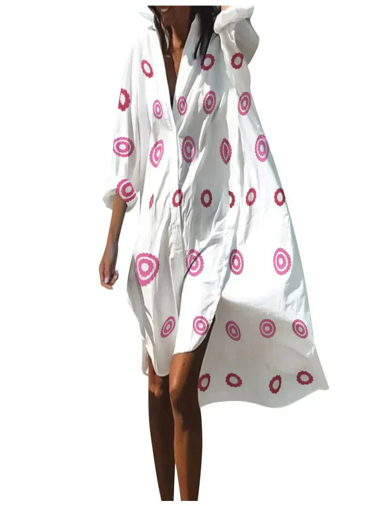 Saída de Praia Feminina Midi Estampada Coral