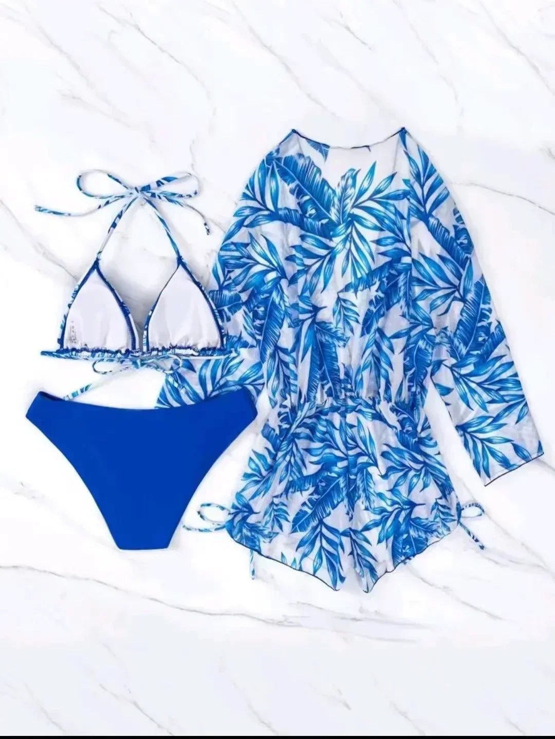 Biquíni de 3 Peças com Impressão Floral Areia Dourada