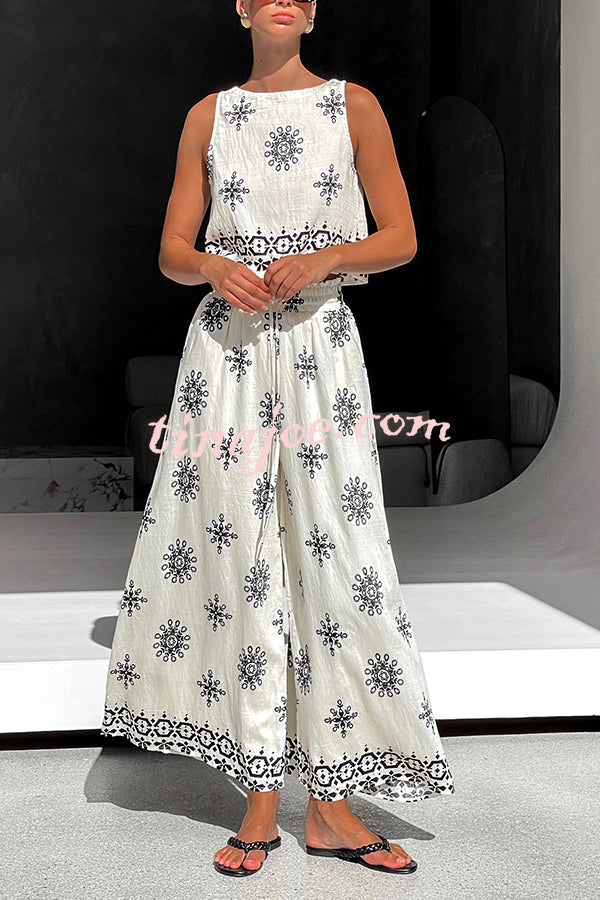 Conjunto Beatriz – Top com Estampa e Calça de Perna Larga
