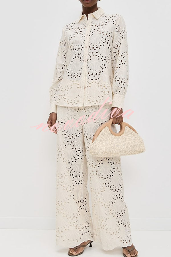 Conjunto Lillah – Renda Bordada com Estampa Concha e Manga Longa