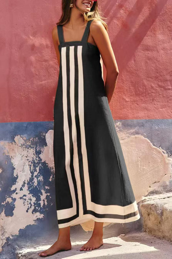 Vestido Clara – Maxi Estilo Resort com Alças e Estampa Listrada