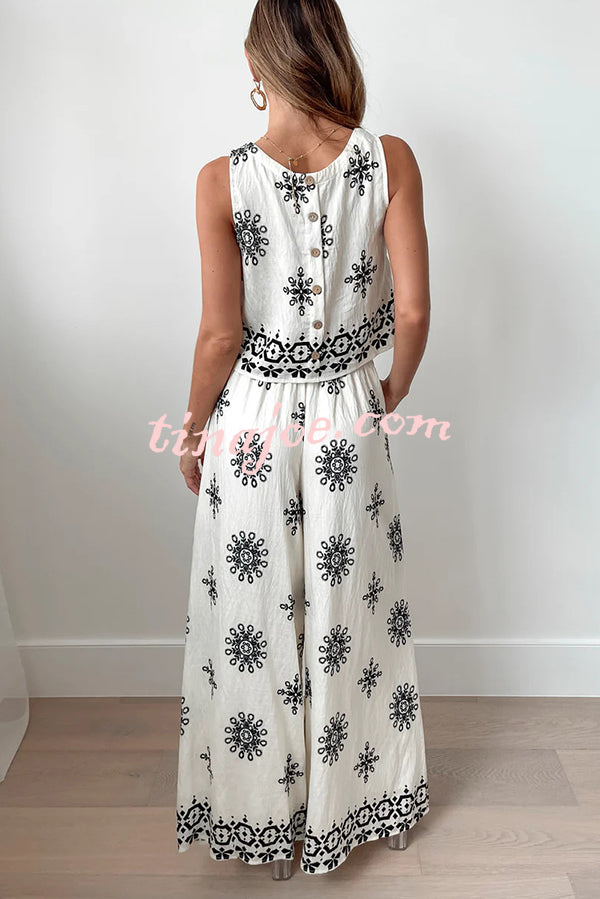 Conjunto Beatriz – Top com Estampa e Calça de Perna Larga