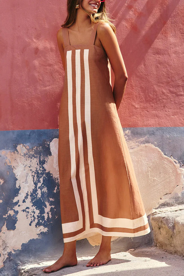 Vestido Clara – Maxi Estilo Resort com Alças e Estampa Listrada