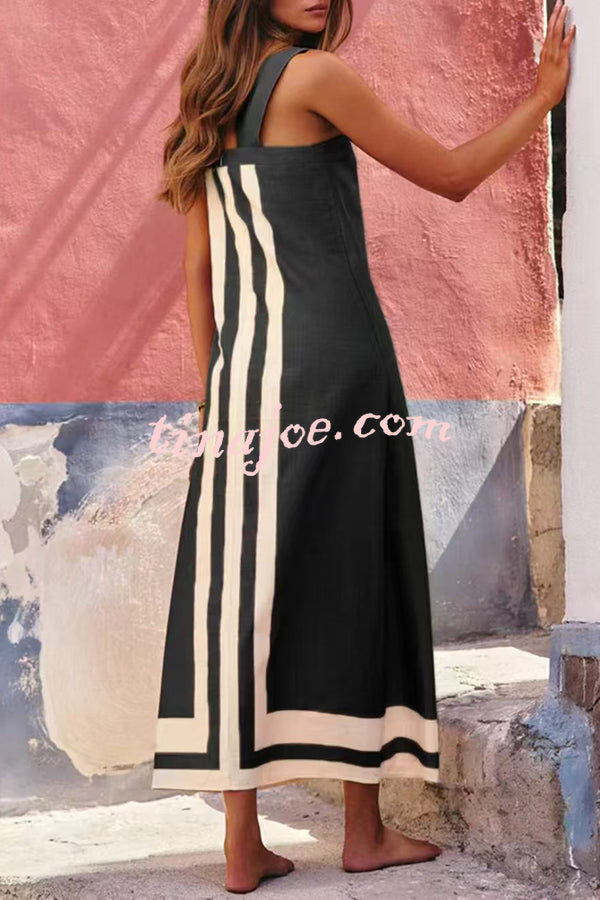 Vestido Clara – Maxi Estilo Resort com Alças e Estampa Listrada