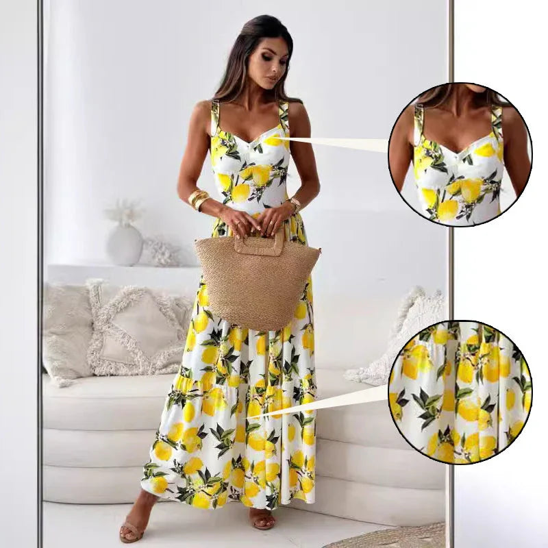 Vestido longo fluido com alças finas Verão 2025