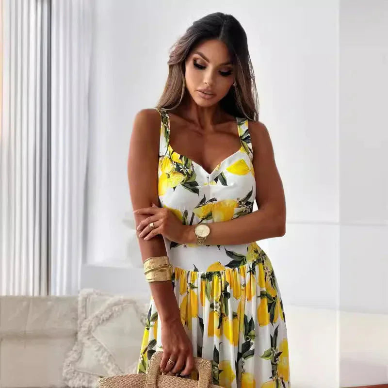 Vestido longo fluido com alças finas Verão 2025