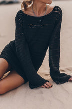 Vestido Beatriz – Mini de Tricot com Costas Abertas e Mangas Flare