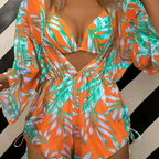 Biquíni de 3 Peças com Impressão Floral Areia Dourada