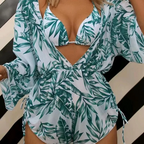 Biquíni de 3 Peças com Impressão Floral Areia Dourada