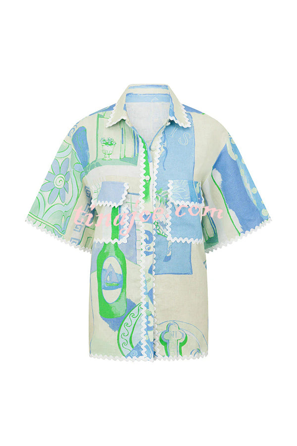 Conjunto Pierre – Camisa Estampada com Saia Envelope em Linho e Amarração Lateral