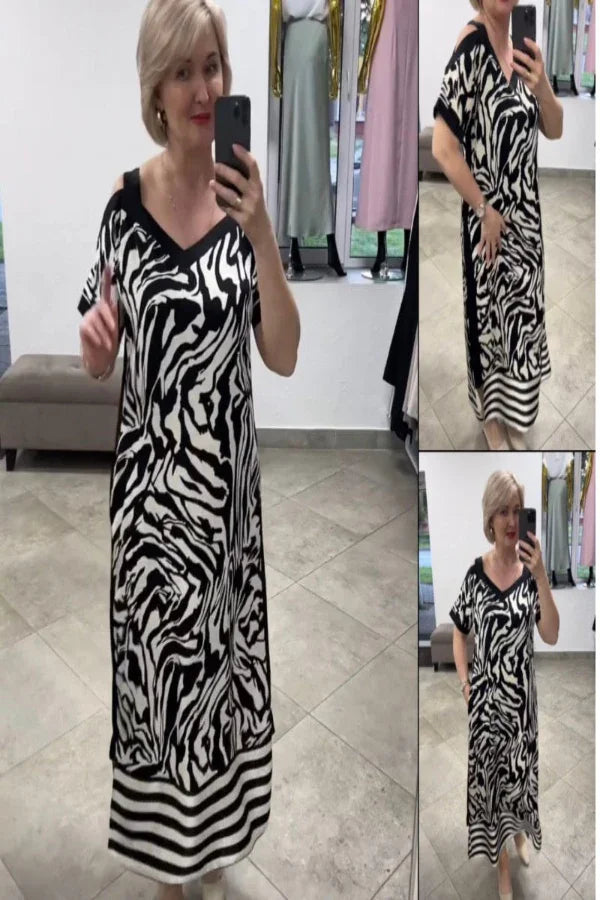 Vestido listrado com decote em V e respirável