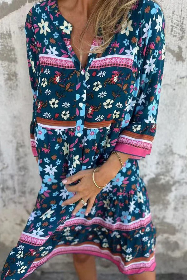 Vestido Laila – Floral Étnico com Bolsos e Decote V Priya