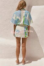 Conjunto Pierre – Camisa Estampada com Saia Envelope em Linho e Amarração Lateral