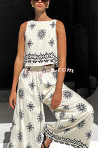 Conjunto Beatriz – Top com Estampa e Calça de Perna Larga