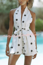 Conjunto Gabby – Colete Halter com Poá e Cinto de Anel Metálico com Shorts Soltos