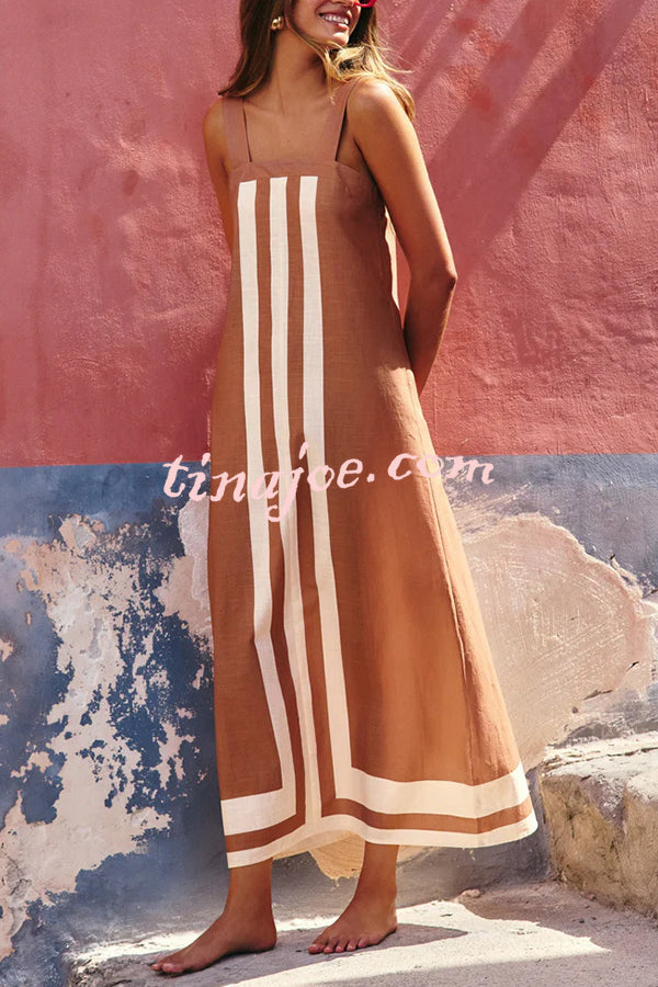 Vestido Clara – Maxi Estilo Resort com Alças e Estampa Listrada
