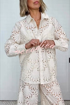 Conjunto Lillah – Renda Bordada com Estampa Concha e Manga Longa