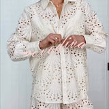 Conjunto Lillah – Renda Bordada com Estampa Concha e Manga Longa