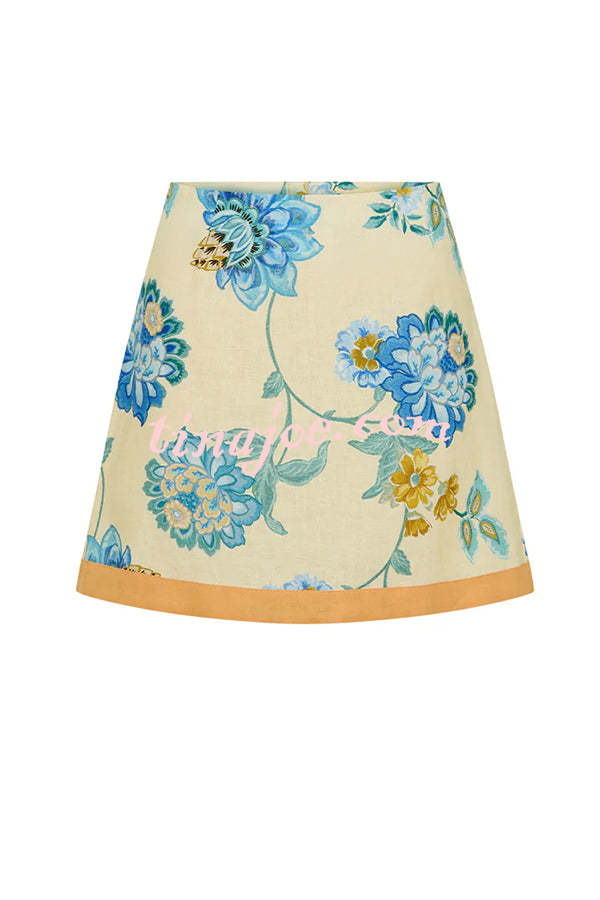 Conjunto Giselle – Camisa Floral com Saia Mini de Zíper em Linho