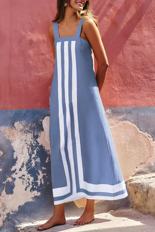 Vestido Clara – Maxi Estilo Resort com Alças e Estampa Listrada