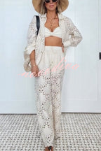 Conjunto Lillah – Renda Bordada com Estampa Concha e Manga Longa