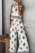 Conjunto Beatriz – Top com Estampa e Calça de Perna Larga