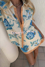 Conjunto Giselle – Camisa Floral com Saia Mini de Zíper em Linho