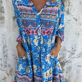 Vestido Laila – Floral Étnico com Bolsos e Decote V Priya