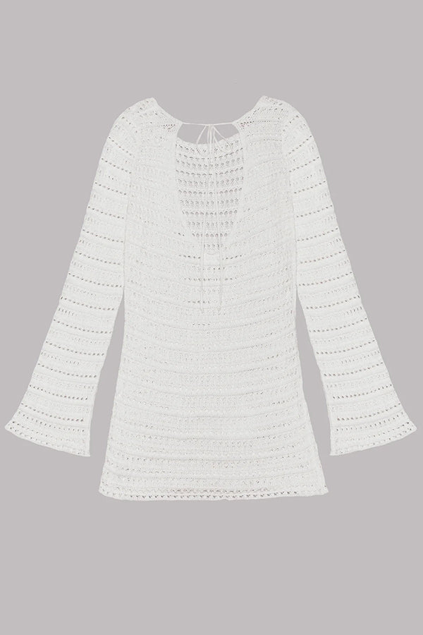 Vestido Beatriz – Mini de Tricot com Costas Abertas e Mangas Flare