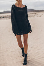 Vestido Beatriz – Mini de Tricot com Costas Abertas e Mangas Flare