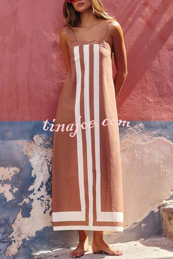 Vestido Clara – Maxi Estilo Resort com Alças e Estampa Listrada