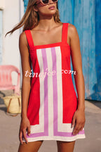 Vestido Clara – Mini de Linho com Linhas Contrastantes e Decote Quadrado