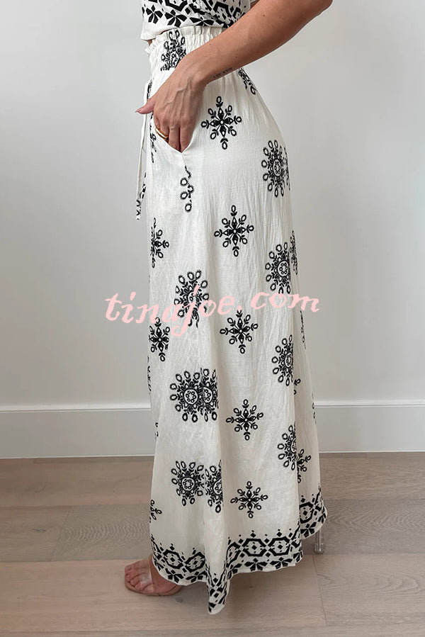 Conjunto Beatriz – Top com Estampa e Calça de Perna Larga