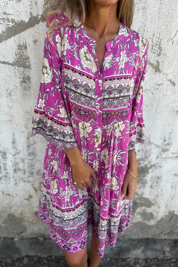 Vestido Laila – Floral Étnico com Bolsos e Decote V Priya