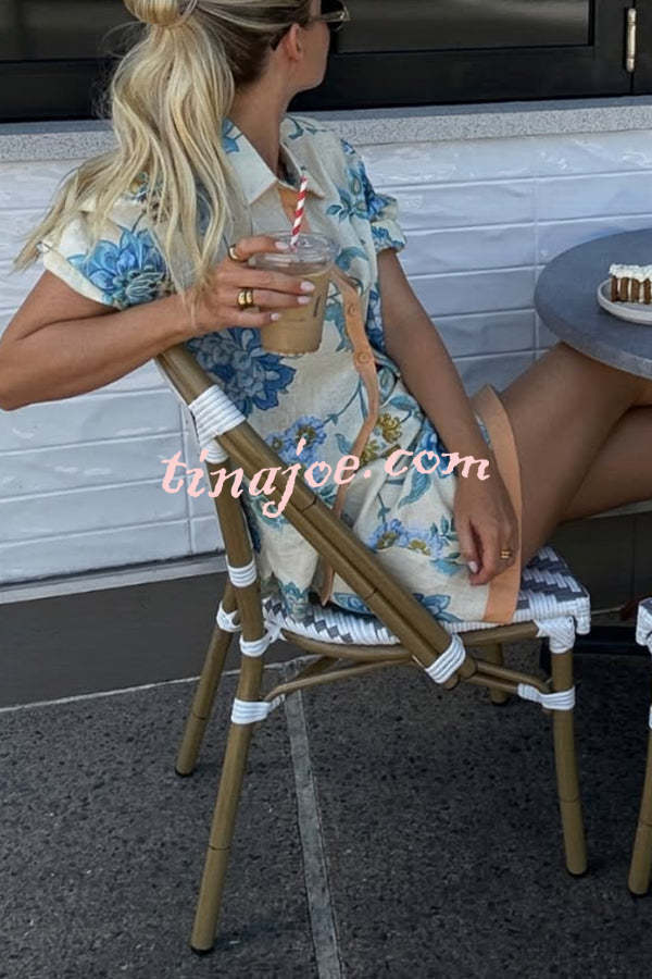 Conjunto Giselle – Camisa Floral com Saia Mini de Zíper em Linho