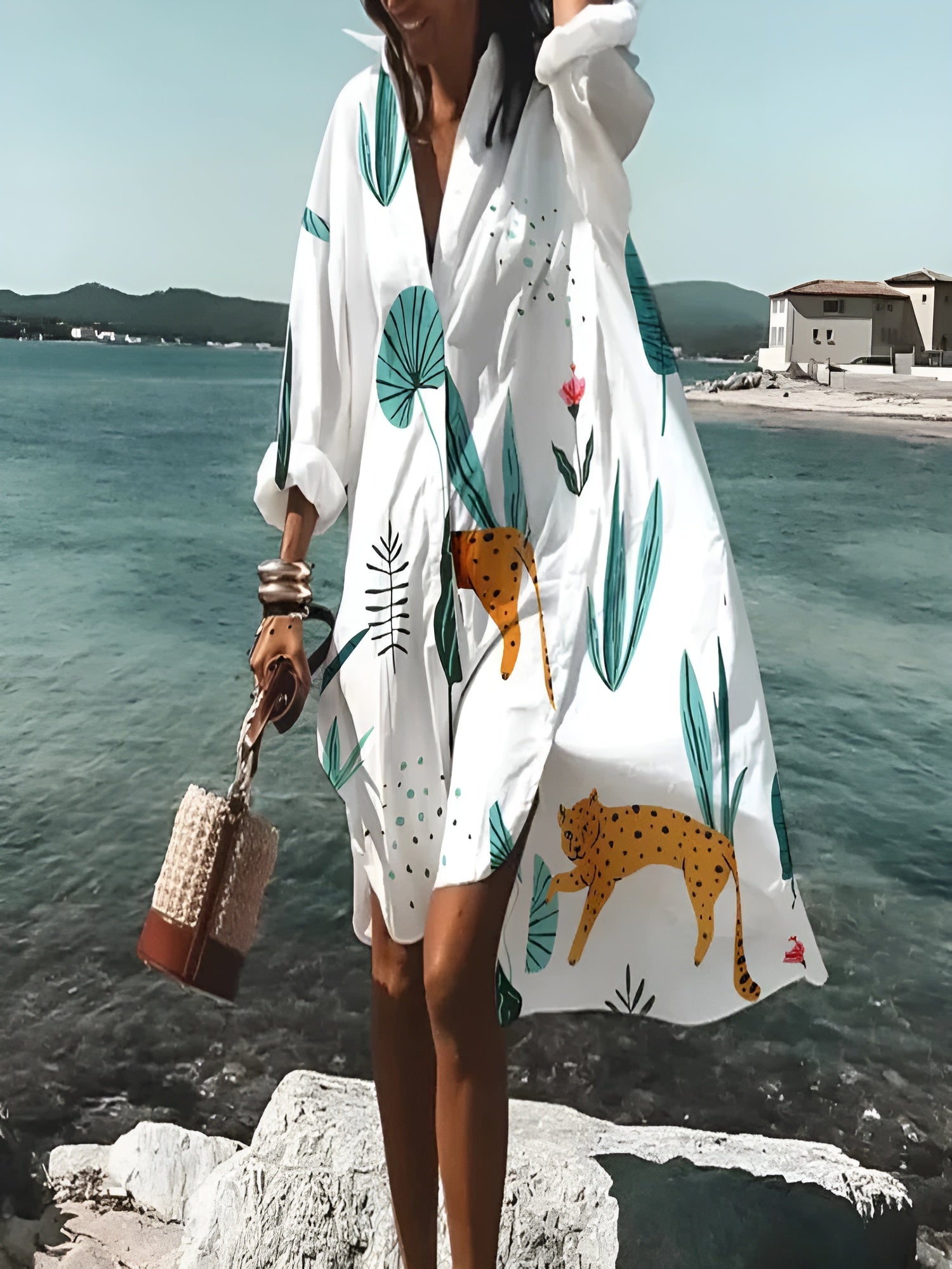 Saída de Praia Feminina Midi Estampada Coral