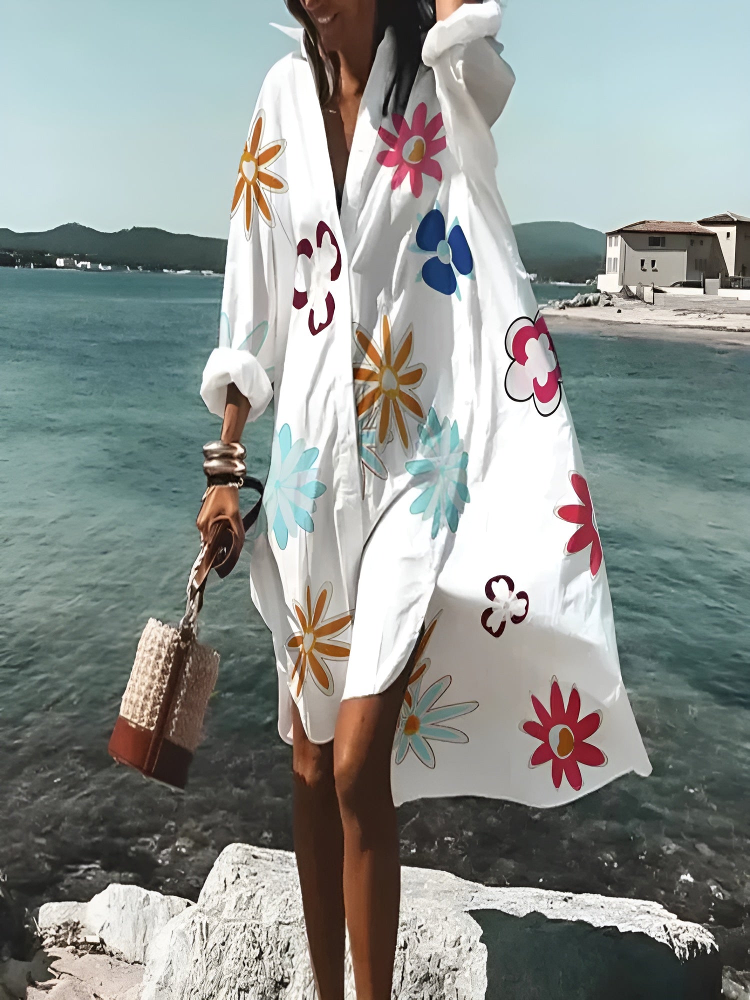 Saída de Praia Feminina Midi Estampada Coral