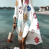 Saída de Praia Feminina Midi Estampada Coral