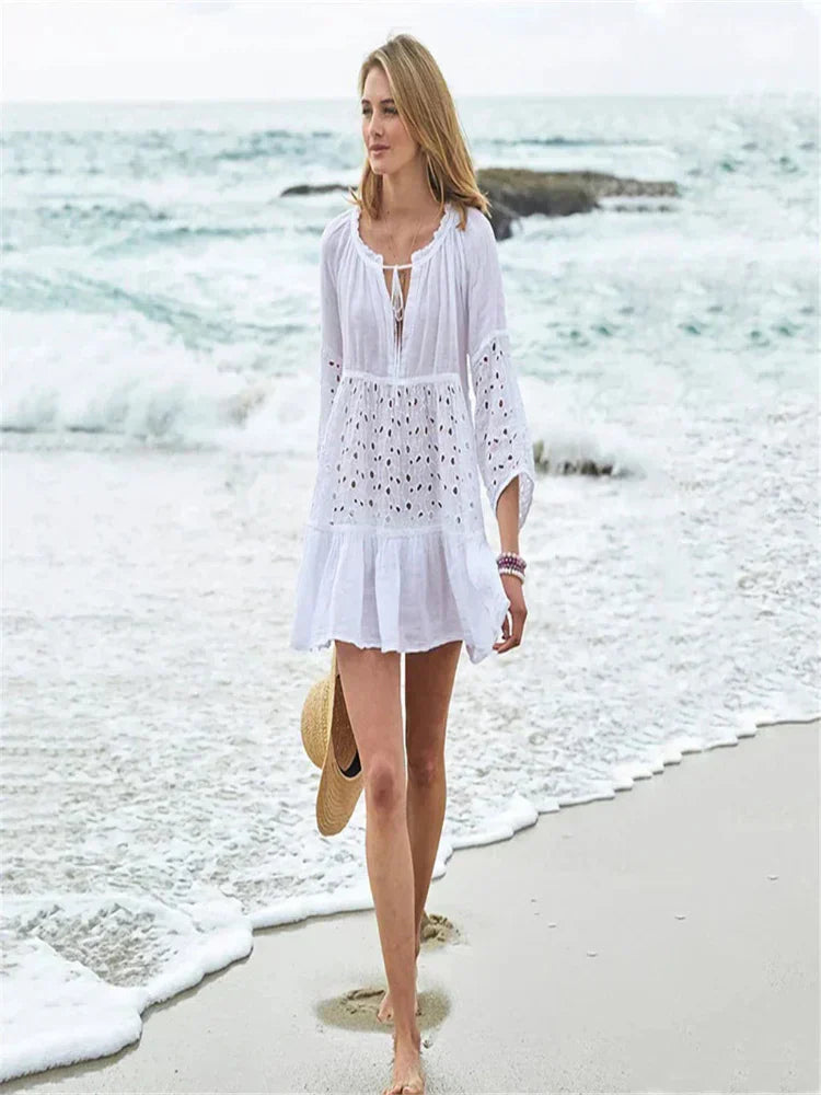 Saída de Praia Feminina Longa de Algodão Bruma 4