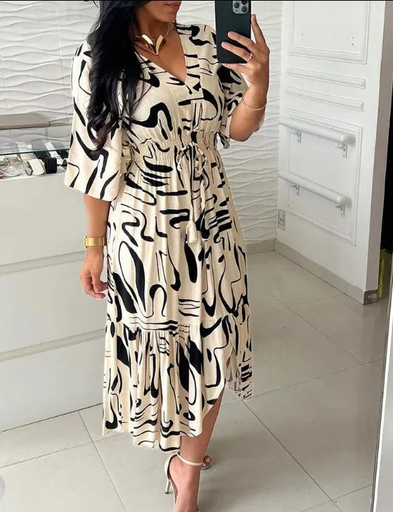 Vestido com estampado decote em V Original Priya