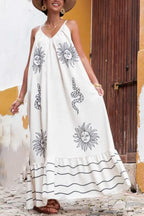 Vestido Longo Solto Marisol em Linho com Estampa Exclusiva e Modelagem Evasê