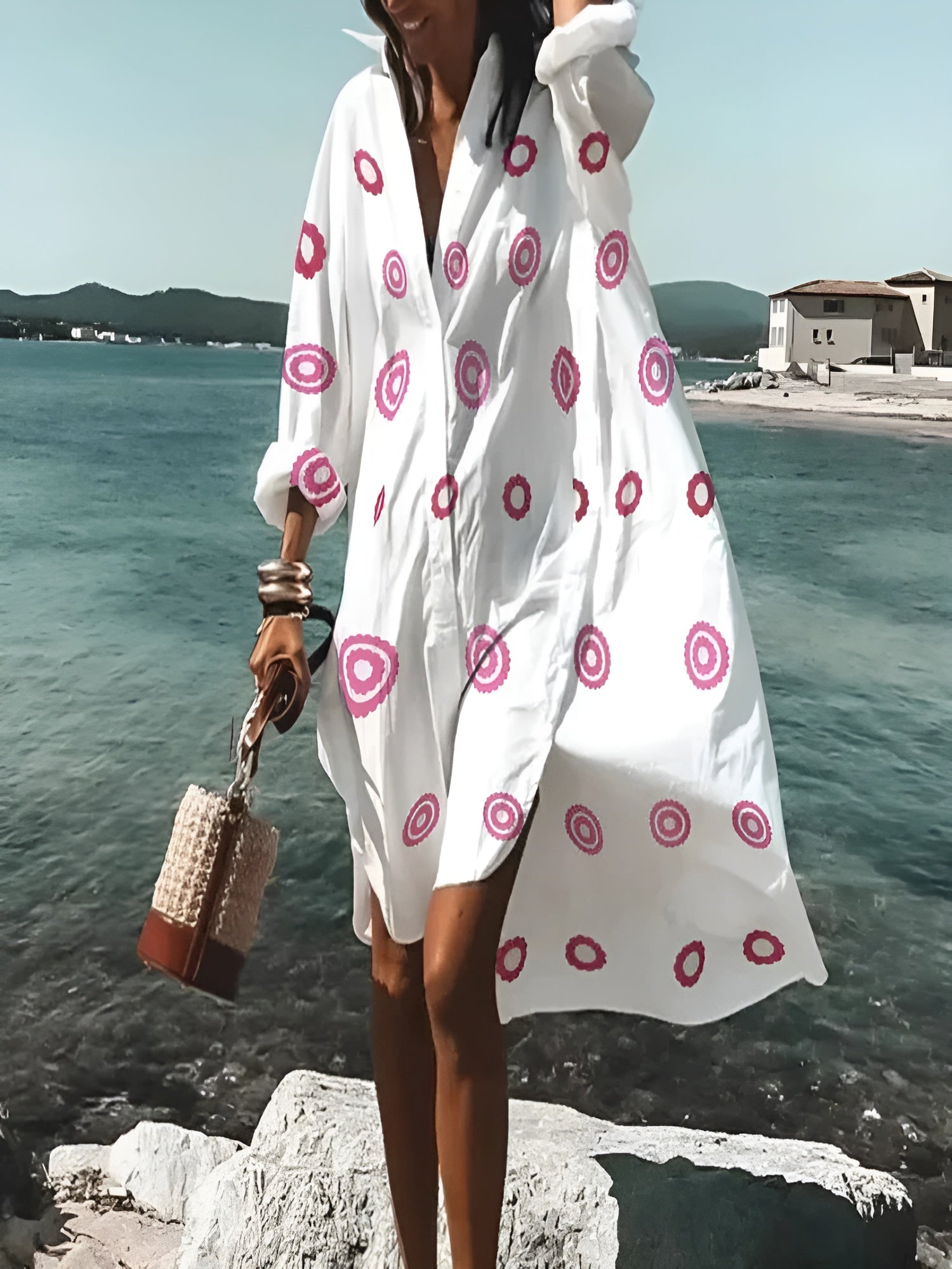 Saída de Praia Feminina Midi Estampada Coral