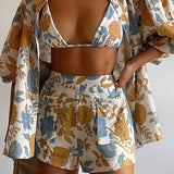 🌺 Conjunto Aloha – Blusa Floral Hawaii + Top e Short com Bolsos